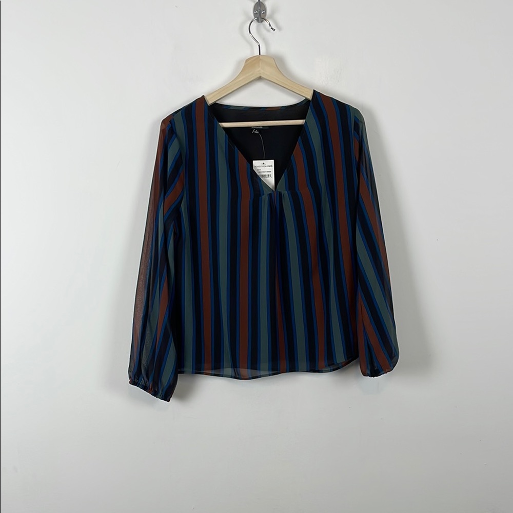 Madewell Women's M Pullover Bishop Sleeve Striped V-Neck Blouse - Multicolor